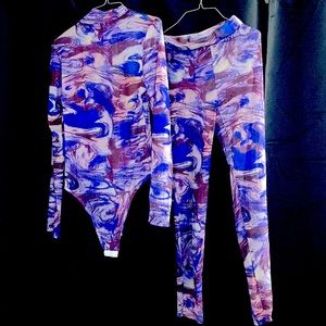 Two piece set body suit long sleeve with leggings
